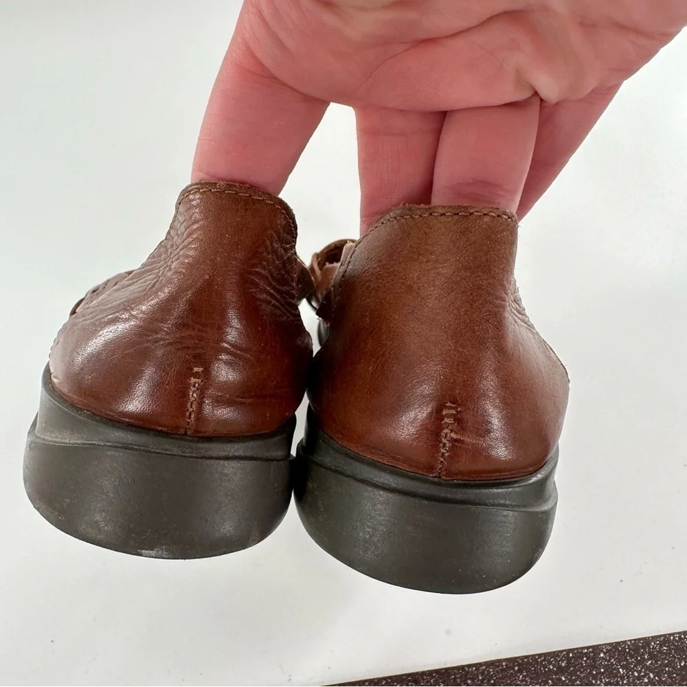 Faded Glory Tara flats size 8.5 brown leather square toe woven 80s 90s vintage